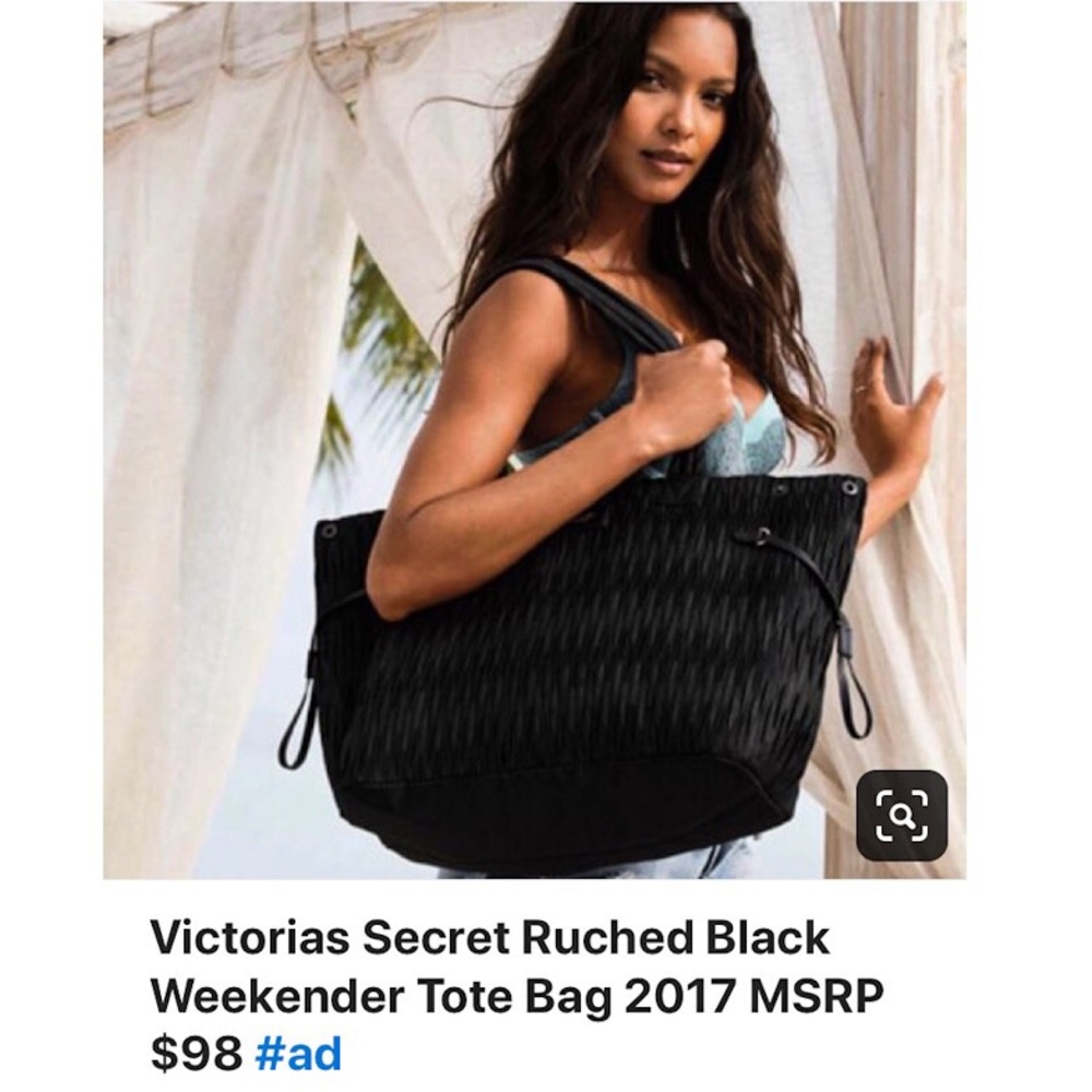 Victoria’s Secret Black Ruched Tote Bag NWT